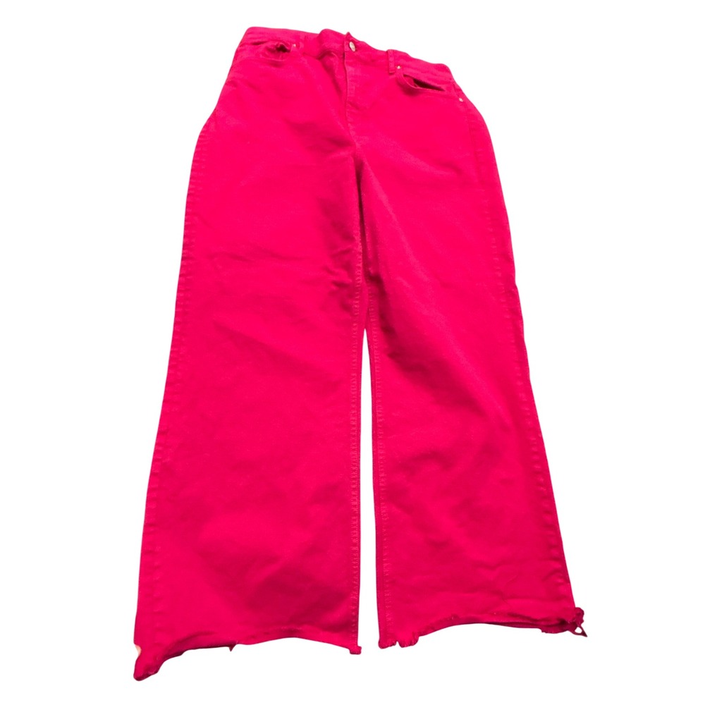 LOFT Pink The Wide Leg High Rise Raw Hem Denim Jeans Size 12/31